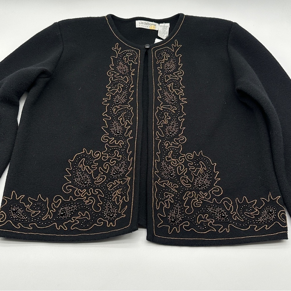 Vintage Liz Claiborne Collection Embellished Merino Wool Cardigan Sweater Size S